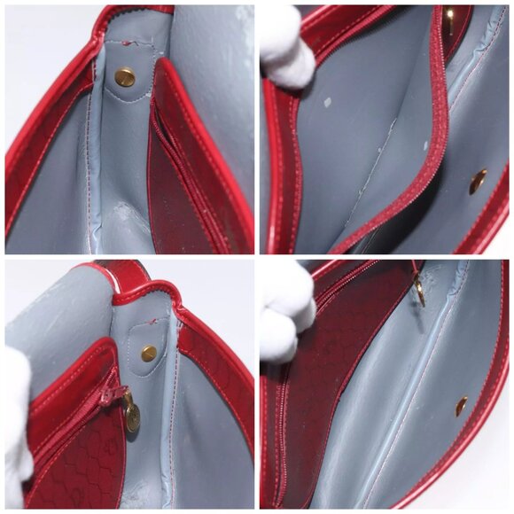 Christian Dior Honeycomb Canvas Shoulder Bag PVC Leather Red Gold Auth - Picture 15 of 16